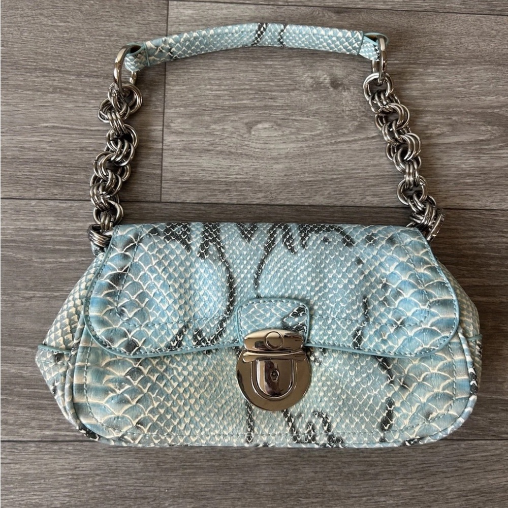 VTG 90’s Y2K Turquoise Exotic Snakeskin Python Luxury Handbag RARE - Picture 1 of 16